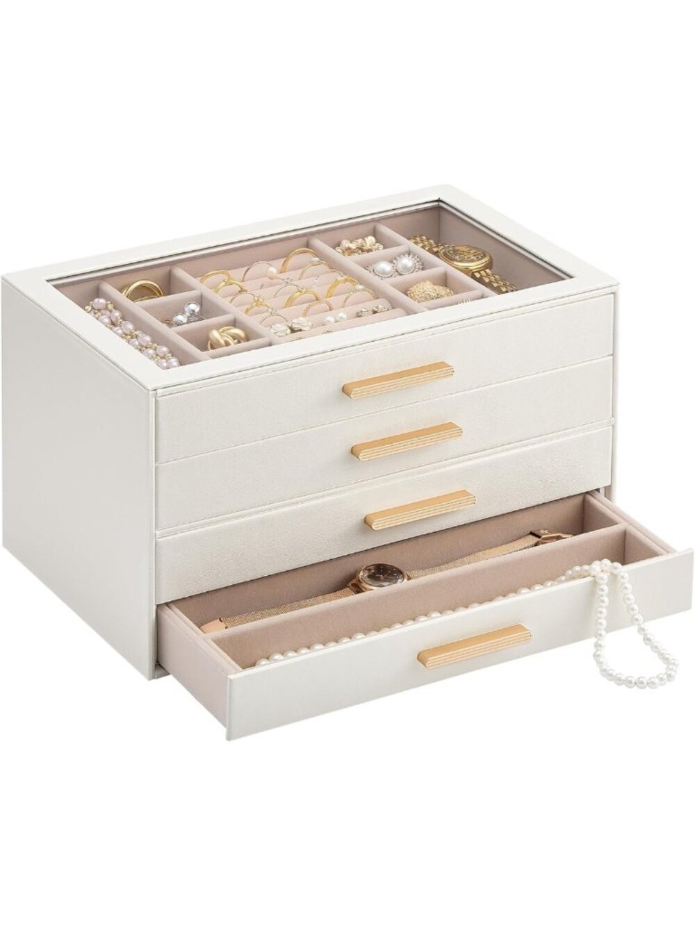 Elegant 4-Layer Jewelry Box Organizer - Stylish Storage Case in Beige